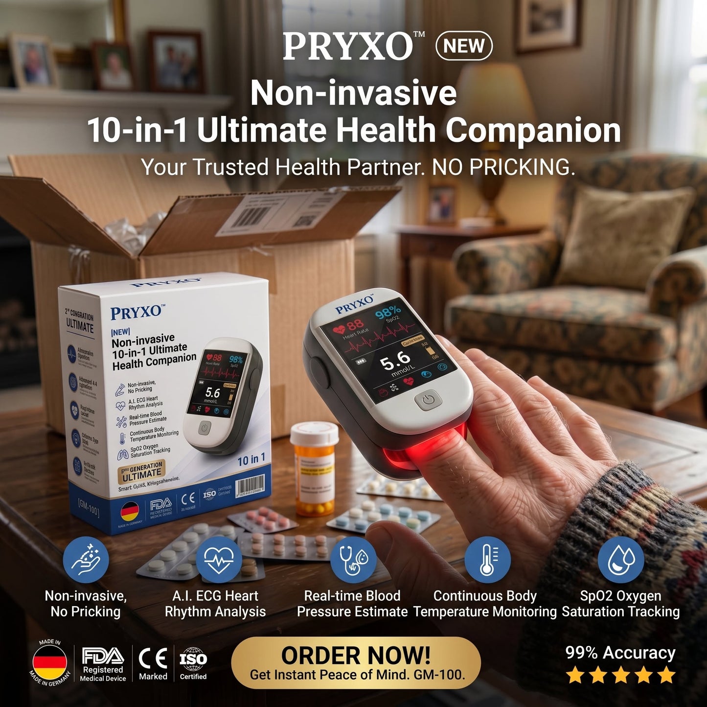 2026 Pryxo™ second generation 10-in-1 smart blood medical instrument / 10 health reports - No-Prick📈