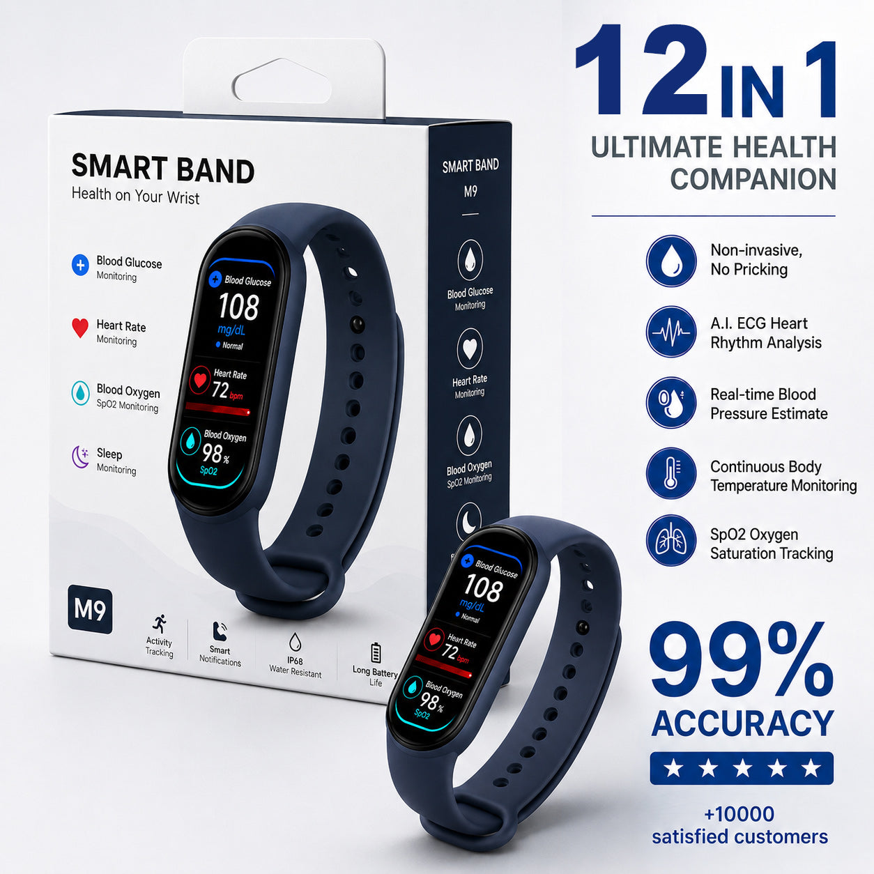 🔥80% OFF Launch Offer 🏆 2026 Pryxo™ M9 Non-Invasive Smart Band 📈12 health reports - No-Prick