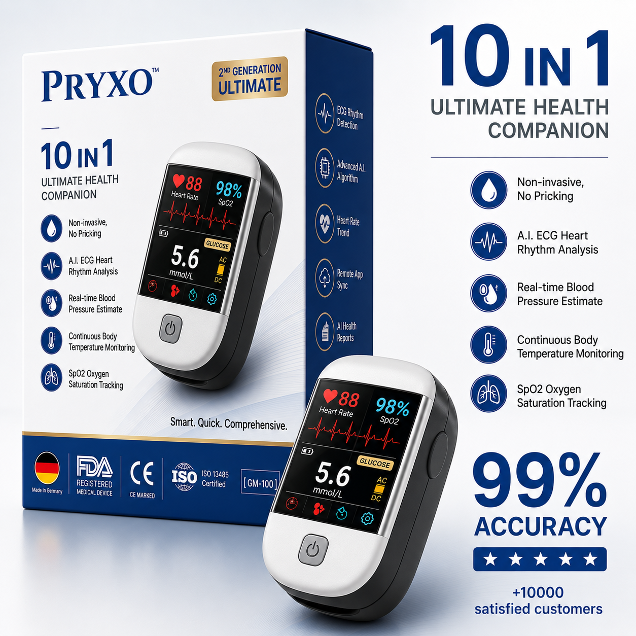 2026 Pryxo™ second generation 10-in-1 smart blood medical instrument / 10 health reports - No-Prick📈