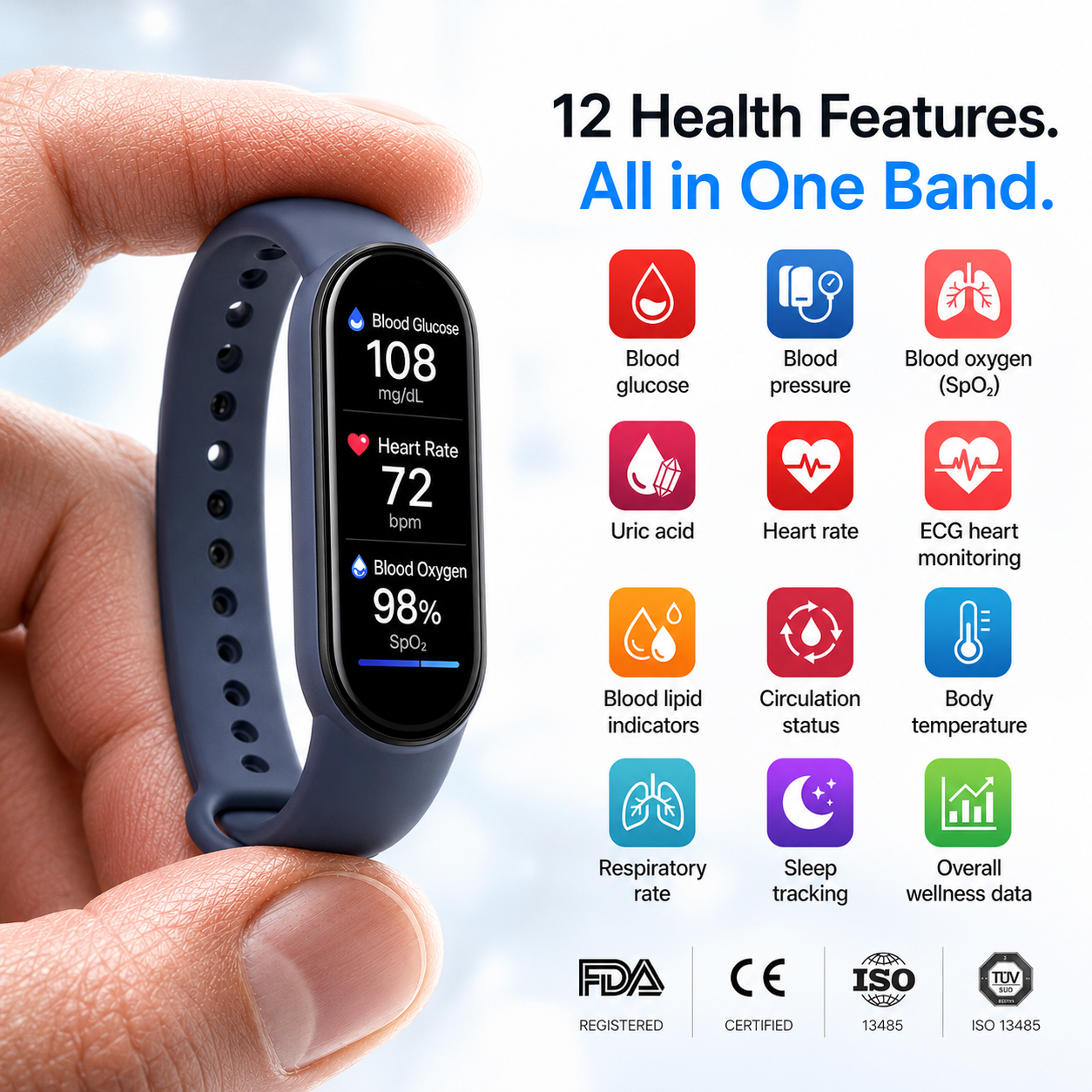 🔥80% OFF Launch Offer 🏆 2026 Pryxo™ M9 Non-Invasive Smart Band 📈12 health reports - No-Prick
