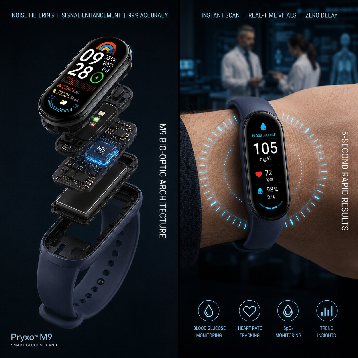 🔥80% OFF Launch Offer 🏆 2026 Pryxo™ M9 Non-Invasive Smart Band 📈12 health reports - No-Prick