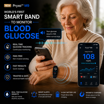 🔥80% OFF Launch Offer 🏆 2026 Pryxo™ M9 Non-Invasive Smart Band 📈12 health reports - No-Prick