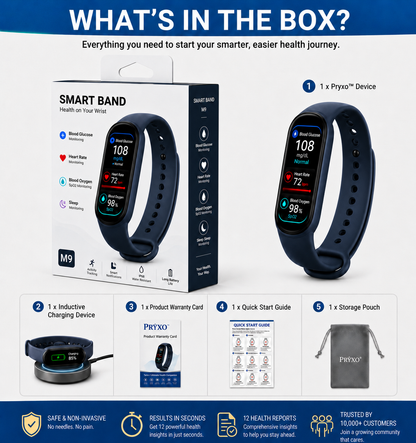 🔥80% OFF Launch Offer 🏆 2026 Pryxo™ M9 Non-Invasive Smart Band 📈12 health reports - No-Prick